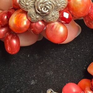Elegant Red Pearl Cluster Bracelet